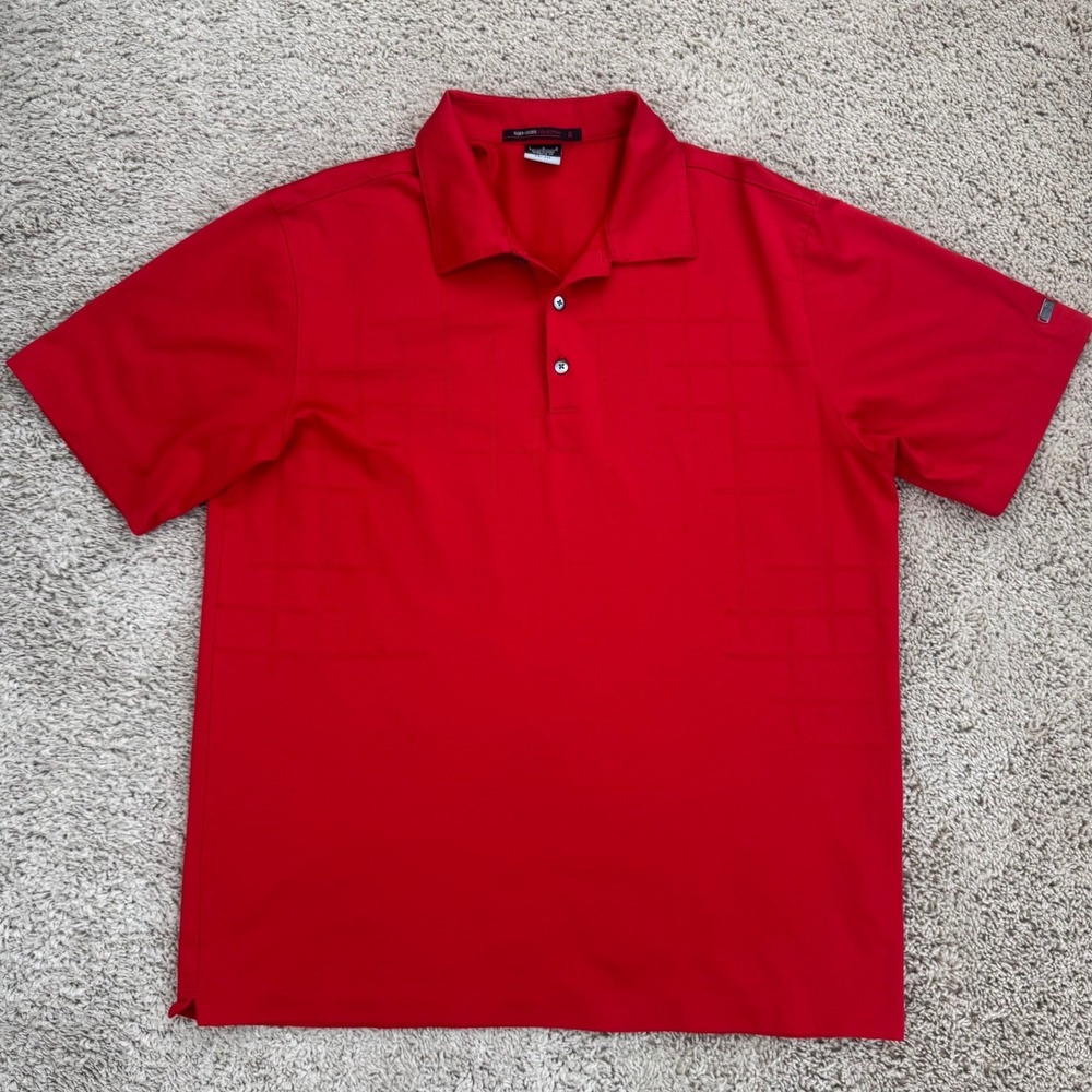Nike Tiger Woods Collection Golf Polo Shirt Men L Dri-FIT Red Check Pattern Top